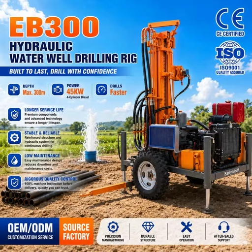Factory Direct Sales 300M Deep Well Drilling Machine Water Well Drilling Rig for Professional Drilling Business