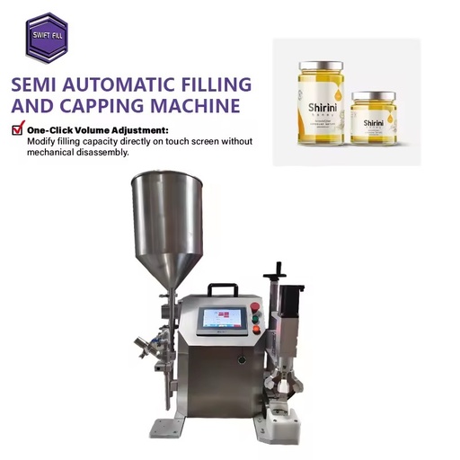 Semi Automatic Stable Sauce Filling Capping Machine Touch Screen High Accuracy Glass Oil Compatible Chili Sauce Salad Dressing