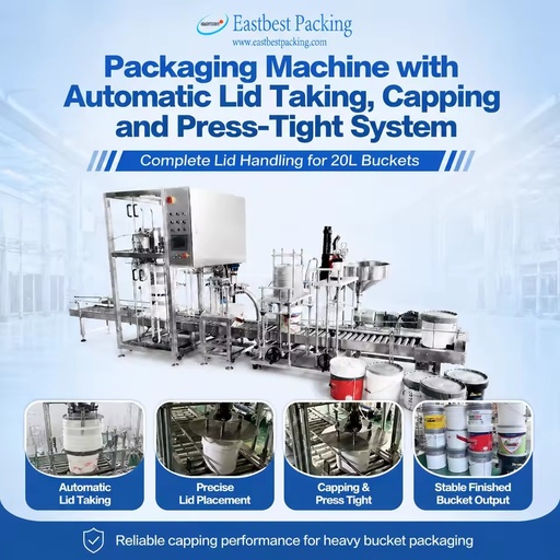 Automatic Lid Taking Stainless 20L Bucket Filling Capping Machine with Precise Press Tight System for Paint Pails