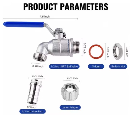1/2 Inch Stainless Steel Manual Ball Valve OEM Weldless Bulkhead PTFE Sealing PN63 Pressure 1-Year Warranty for Building Brew