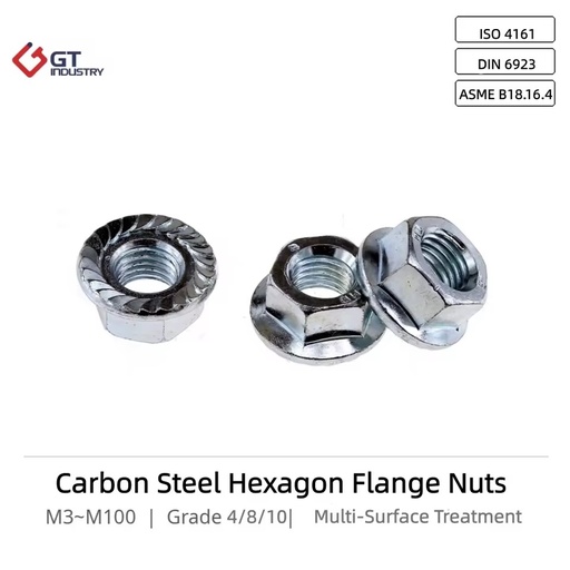 Factory Supplier ISO 4161 DIN 6923 ASME B18.16.4 Cl 4/6/8/10 M5-M100 Zinc Plated Hex Flange Carbon Steel Serrated Hex Flange Nut