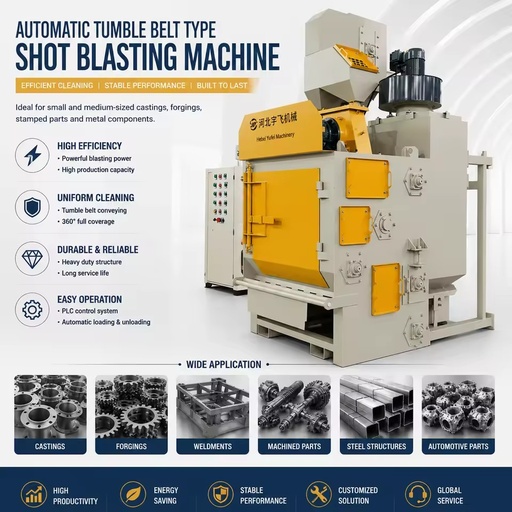 Q326 Automatic Tumble Belt Shot Blasting Machine 2100kg PLC Engine Small Metal Parts Surface Cleaning CE ISO Factory