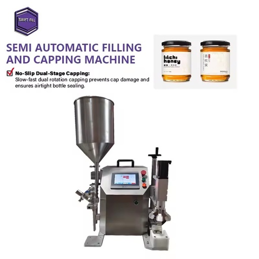 Food Grade Honey Jam Oil Glass Capping Machine Quick-Disassemble Drip-Proof Nozzle Semi-Automatic High Productivity for Kitchen