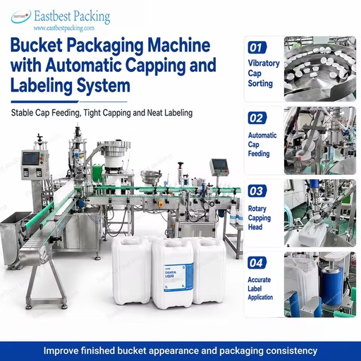 Stable Stainless Steel 5 Liter Bucket Packaging Machine with Automatic Lid Feeding Tight Capping Neat Labeling System