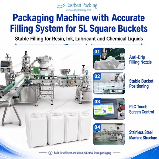 Stable Stainless Steel Anti Drip 5 Liter Square Bucket Filling Capping Machine for Resin Ink Lubricant Chemical Liquids