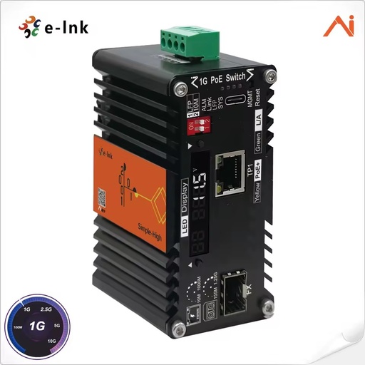 Mini Industrial AI Smart Managed PoE+ Fiber Media Converter with Voltage Booster Optional Software Functions