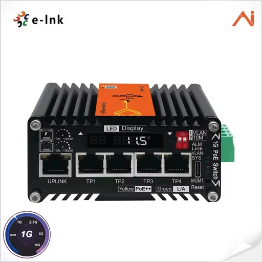 Mini Industrial AI Smart Managed PoE+ Ethernet Switch with Voltage Booster System Software Option Acceptable