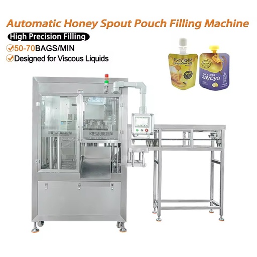 Automatic Spout Pouch Filling Capping Machine 50-70 BPM 4-Head Gear Pump for Honey Shampoo Sauce Viscous Liquid Packing Machine