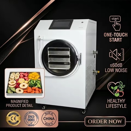 Small Business Mini Freeze Dryer Machine for Home Use 2-3kg/batch -55 Cold Trap 1500W Food Processing Pump PLC Candy Food