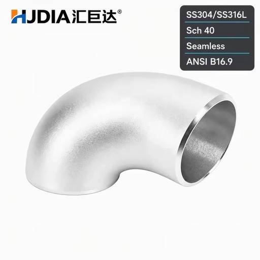 90 Degree Elbow Stainless Steel 304 316L Long Radius Butt Weld Seamless Pipe Elbow ANSI B16.9 Sch 40 Beveled Hexagon Head Pipe