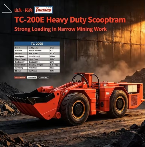 Tuoxing TC-200E 2m LHD Loader 13t Machine Weight 75kw Power Energy Saving Narrow Vein Mining Equipment Electric Scooptram