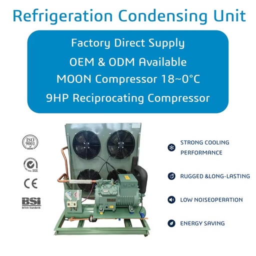 9HP Compressor Condensing Unit 18~0°C Air Cooled Refrigeration Unit for Cold Room