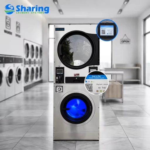 Industrial Stacked Washer and Dryer Heavy Duty Commercial Laundry Equipment for Hotel Laundry and Hospitality Use
