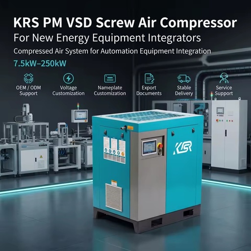 KRS PM VSD Screw Air Compressor 7.5kW-250kW for New Energy Equipment Integrator New Energy Battery and Solar Energy Saving Dryer