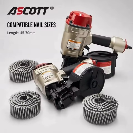 High Power CN70 1-3/4"~2-3/4" Pallet Coil Nail Gun 225-300PCS Pneumatic Fastening Tools Air Framing Siding Fencing Coil Nailer