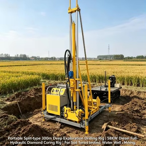 300m Hydraulic Exploration Drilling Rig Diamond Core Machine 58KW Diesel Portable Split for Borehole Geological Mining