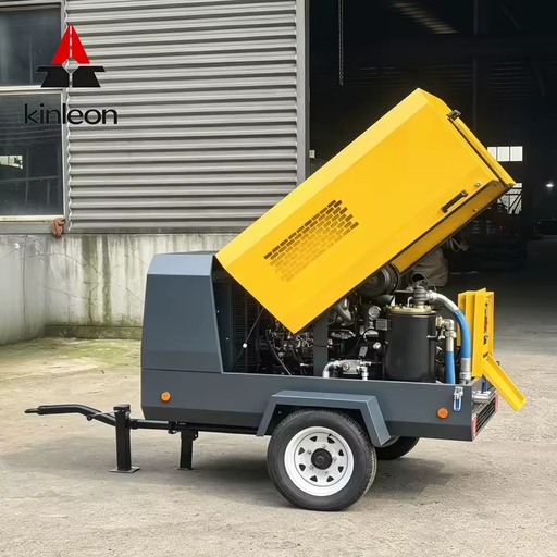 Industrial Screw Type Air Compressor 185CFM 8bar Portable Powered Yuchai Diesel Engine with Pump for Mine Site Rock Drilling Rig