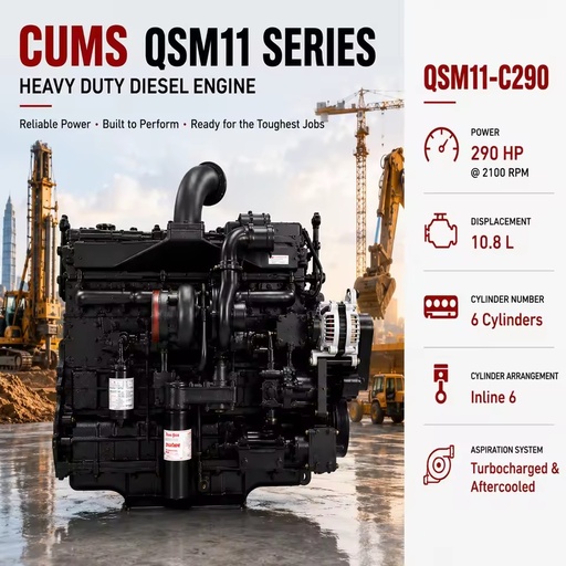 SCDC CUMS QSM11-C290 2100rpm Turbocharged 6 Cylinder Diesel Engine for Rotary Drilling Rig Crane Mining Construction Machinery