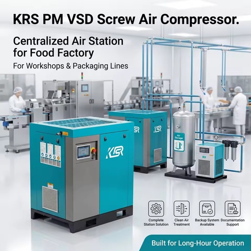 KRS PM VSD Screw Air Compressor 7.5kW-250kW for Centralized air Station for Food Factory Food and Beverage Processing Energy OEM