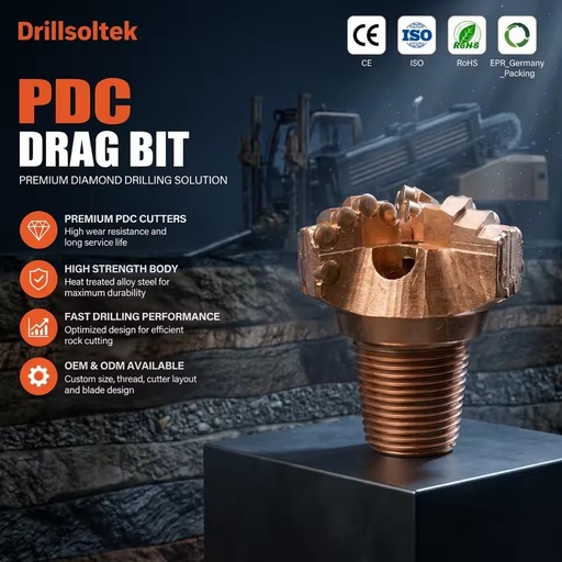 Factory Direct PDC Drag Bit Customized Blade & Thread API Standard PDC Bit for Drilling Rigs