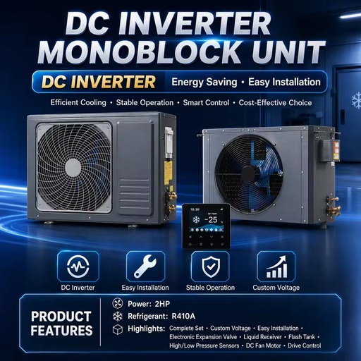 Commercial R410A DC Inverter Copeland Compressor Automatic Energy Saving Cold Room Refrigeration Unit 5HP Monoblock System