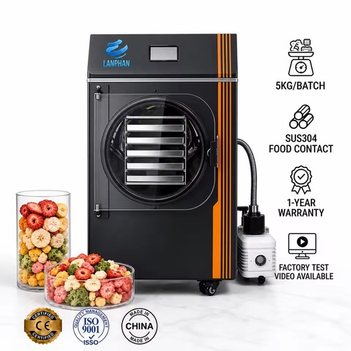 Home 5KG/Batch Energy Saving 1300W Small Freeze Drying Sublimation Vacuum Freeze Dryer for Food Fruit Vegetable