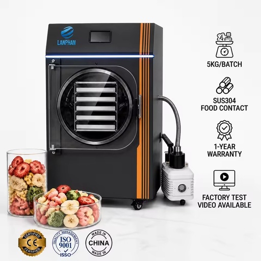 1300W SUS304 Home Freeze Dryer Machine Five Trays Compact Food Lyophilizer with Automatic Digital Control