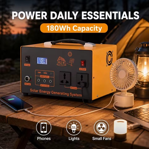 Pocket-sized 180-Wh 300-Watt Silent Electricity Generator with MPPT for Portable Solar Panel Charging System