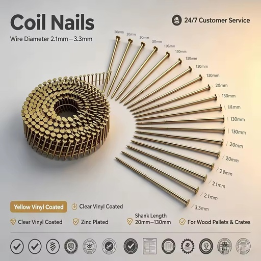 Nails & Screws Heavy Duty Wire Coil Nails Matching Pneumatic Air Coil Nail Guns for Wooden Pallet Frame Furniture Making