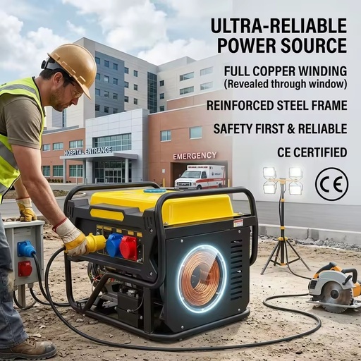 Factory Outlet Price CE Certified Single Phase 7000W 4-Stroke 10A Lightweight Waterproof Gasoline Generator for Hospital