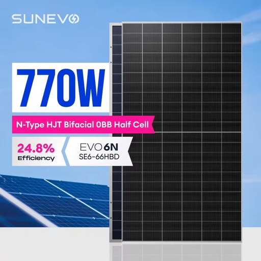 High Efficiency 700W 720W 750 Watt 770W HJT Solar Panel with N-Type Bifacial 0BB Half