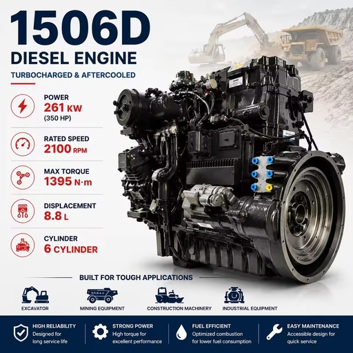 SCDC Perkin 1506D Diesel Engine 350HP 261kW 6 Cylinder Turbocharged Engine for Generator Set Mining Equipment Replacement for C9