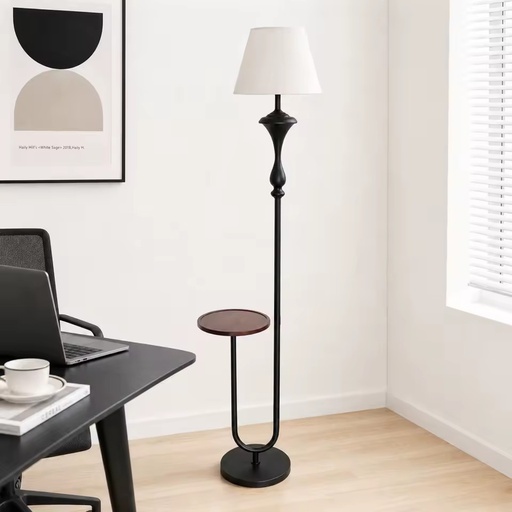 Modern Wood Table Floor Lamp E27 Iron Body Fabric Lampshade Multi Country Plug Reading Light