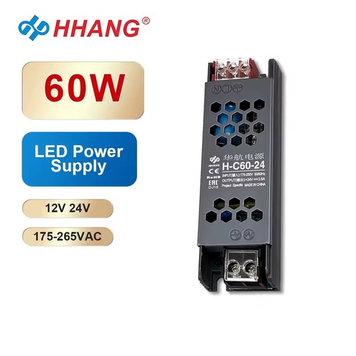 60W IP20 Indoor Use Switching Power Supply 12V LED Power Supply 24V 2.5A LED Lighting Transformer AC to DC Constant Voltage