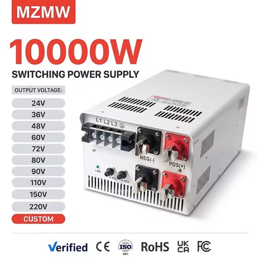 MZMW 10000W CC CV Adjustable Switching Power Supply 180-264V AC to DC 24V-220V Industrial SMPS Lithium Battery Charger CE OEM