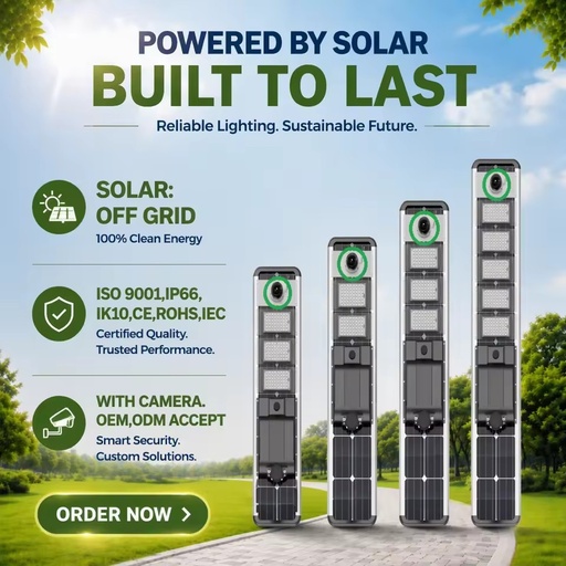 12 Years Factory 100 Watt IP66 Wall Mount Solar Street Light Aluminum Alloy CCTV Camera 3-Year Warranty LED 6000K CE/RoHS Passed