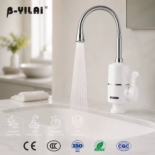 Instant Water Heater Faucet Electric Gooseneck Tap 3000W Quick Heat Heating Indicator 360 Swivel Kitchen Sink OEM