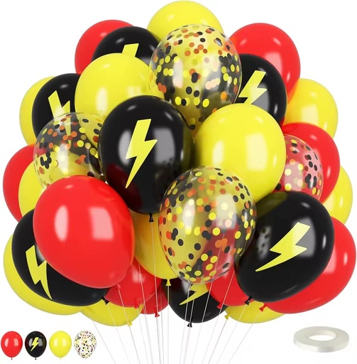 Red Black Yellow Balloons,12inch Balloons Lightning Printed Party Confetti Balloons for Boy Girls Cartoon Themed Party Birthday