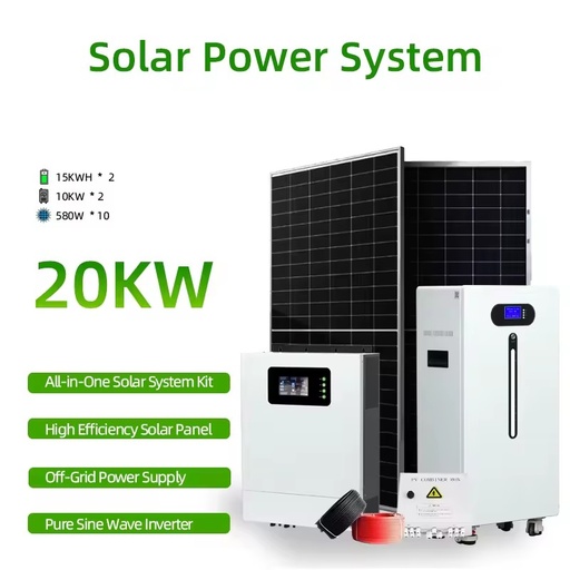 ESG 20kW Complete Off-grid Solar System for Home Solar Power Generation Featuring Hybrid Inverter Lifepo4 Battery Solar Panels.