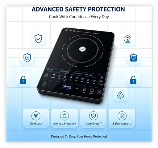 Smartphone Remote Shutdown Child Safe Countertop WiFi IOT Induction Hob