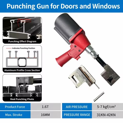 Window Frame Corner Bracket Connection Holes Aluminum Carbon Steel Pneumatic Punch Gun High-Performance Punching Tool Easy