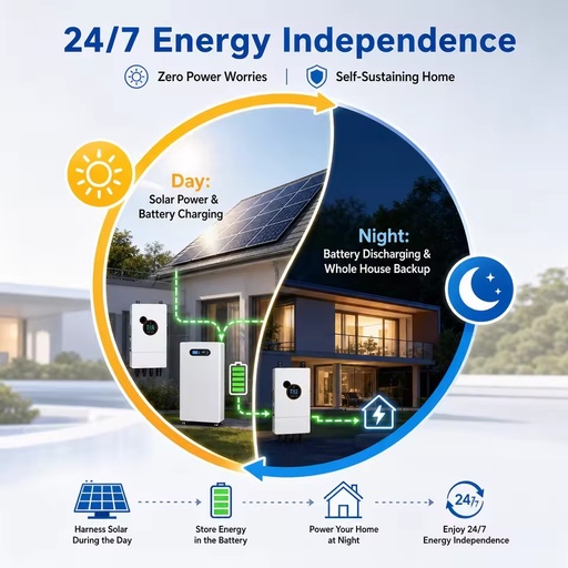 24/7 Energy Independence 12kW Hybrid Solar System US Split Phase 120V 240V 16kWh Battery Complete Storage Kit