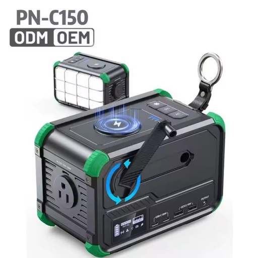 Best Seller Portable Power Station 150Wh Pure Sine Wave LED Camping Light Wireless Charging Hand Crank PD65W US MPPT 120V&230V