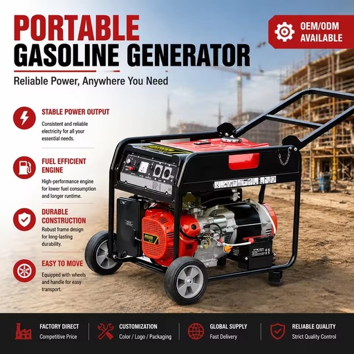 King 6KW Portable Gasoline Genset / EPA 4-Stroke / Recoil+Electric Start / 50/60Hz / Farm & Construction