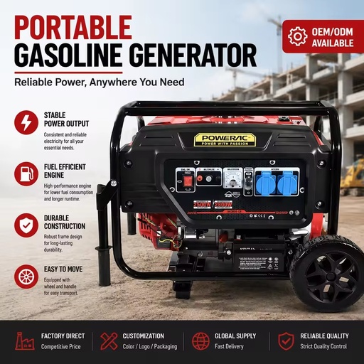 H8 3.5KW Portable Gasoline Genset / Single Phase 230V / 50/60Hz / 15L Tank / Wheel Kit / Home & Jobsite