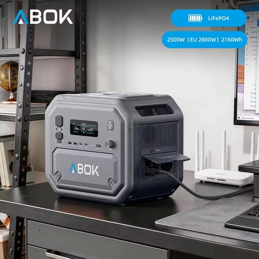 ABOK 2500W Portable Power Station 2160Wh LiFePO4 Solar Generator USB 140W X 2 App Control MPPT Pure Sine Wave