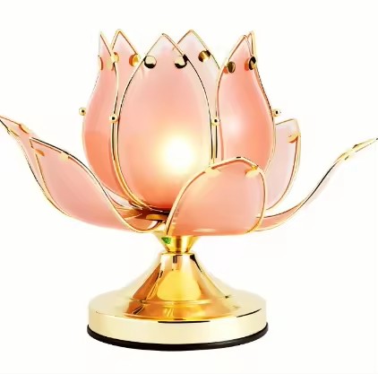Modern Flexible Pink Lotus Flower LED Table Lamp Switch Control Glass Lamp with Gold Base Home Decor Lighting