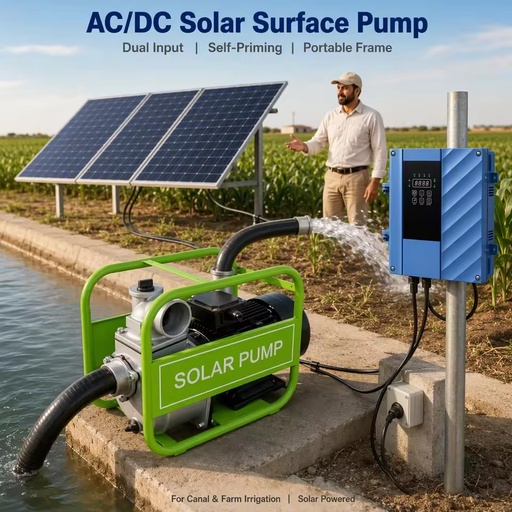 AC/DC Hybrid Stainless Steel Solar Surface Pump 0.75KW 20m³/h Intelligent Solar & Grid Auto Switch