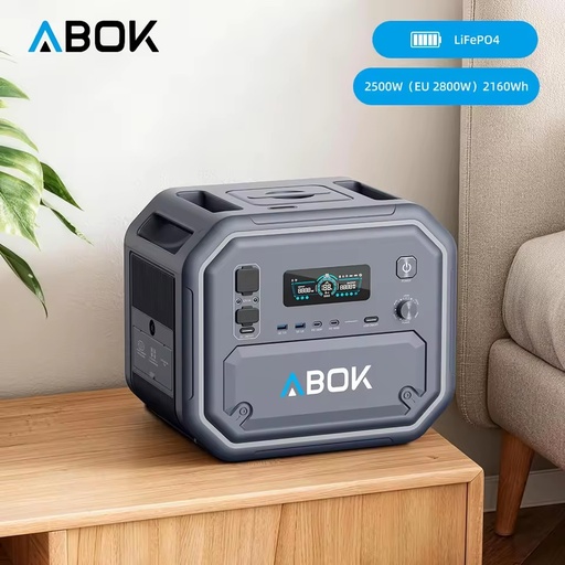 ABOK ShenZhen Factory Direct Sales 2500W High Portable Solar Generator LiFePO4 Battery Solar Panel Flashlight for Global