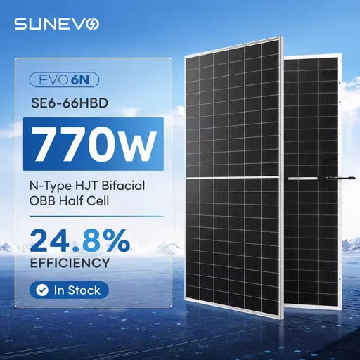 Sunevo 720W 750W 770W N-Type HJT Bifacial 0BB Half